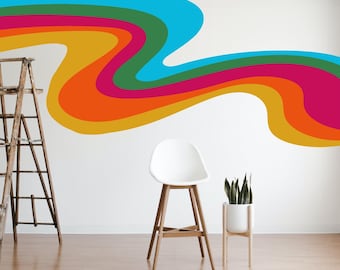 Wall Decal - Wavy Stripe - Retro Wall Art - Kids Room Decal - Reusable and Removable Wall Stickers