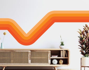 Retro Stripe Wall Stickers - Stripe Wall Decals - Playroom Modern Rainbow Sticker - Kids Room Vintage Decor - Retro 70's Striped Decal