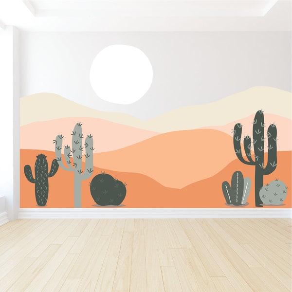 Desert Wall Mural - Mountains Nursery Decor - Nursery Decals - Sun & Clouds-  Cactus - Playroom