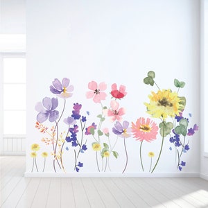 Large Flower Wall Decals - Pastel Watercolor Floral Mural - Big Flower Wall Stickers - Peel and Stick Wall Stickers - Nursery Wall Decals