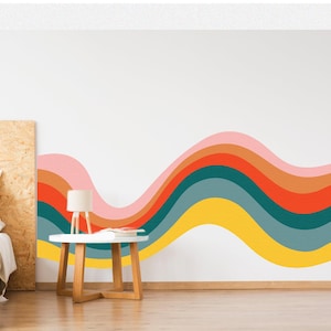 Wavy Retro Stipe Wall Decals - Colorful Rainbow Wall Art Sticker - Retro Rainbow Wall Decal - Nursery Rainbow Wall Sticker