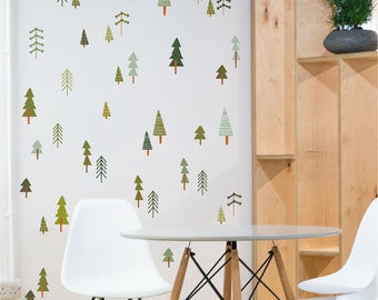 Wall Decal - Magical Woodland - Forest Nursery - Kids Room Wall Decor - Mini colorful Pine Tree Wall Stickers - Gift for Baby Shower