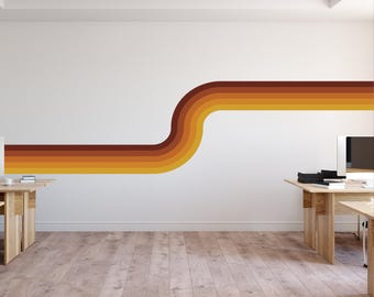 Retro Seventies Rainbow 12" Stripe Wall Decal, Removable Custom Vinyl Decals