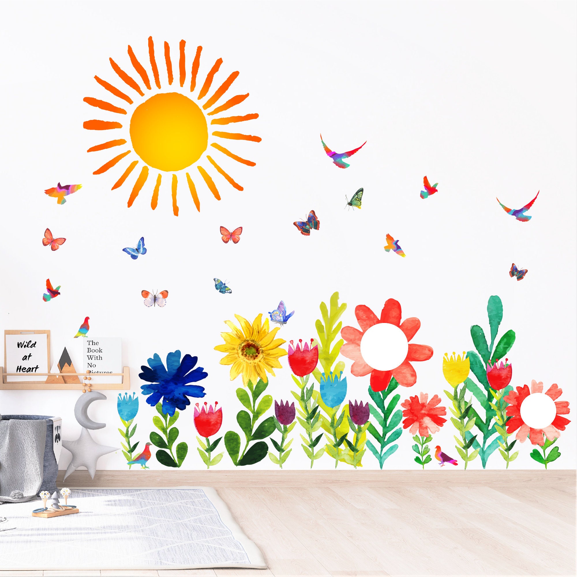Watercolor Flower Wall Decals With Stems Wall Decals Vinyl Wall