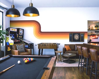 Muursticker met strepen in retrostijl uit het midden van de vorige eeuw | Verwijderbare vinyl muursticker met zelfklevende achterkant | Grote muurdecoratie met retro strepen