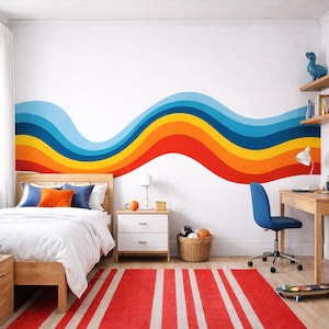 Kids Room Decals, Retro Wavy Stripe Wall Decal, Multicolored Removable Art