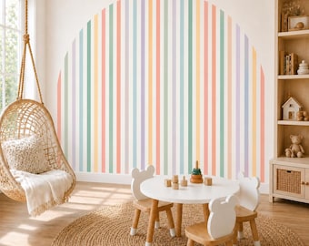 Pastellstreifen Bogen Wandtattoo, Regenbogen Wandbild, Kinderzimmer Akzentwand