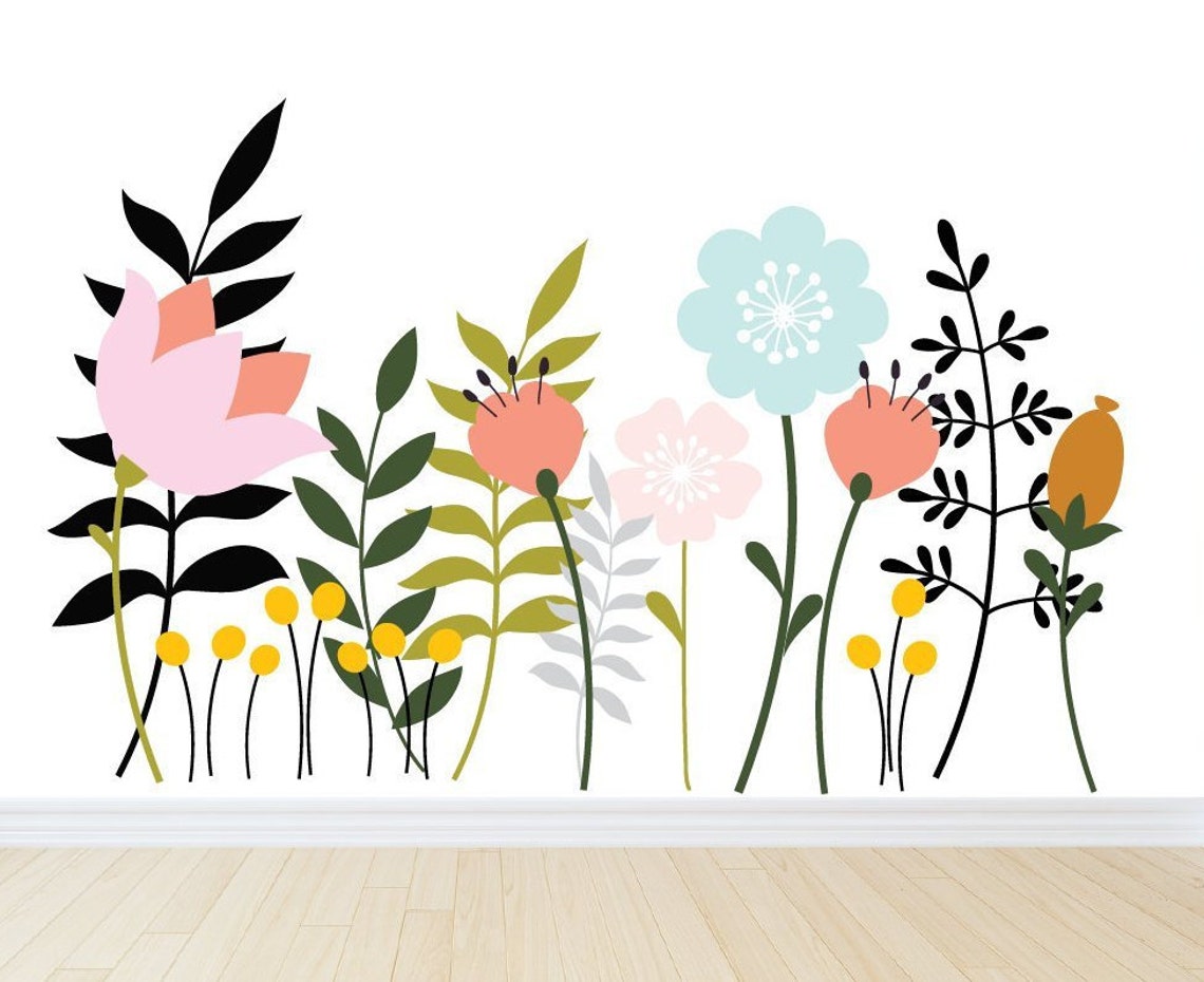 Large Flower Wall Decals with stems Wall Decals Vinyl Wall Etsy