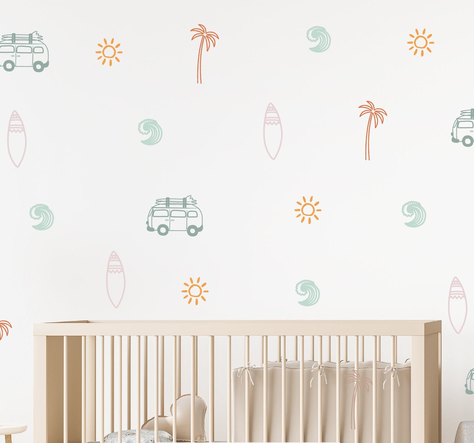 Ocean Wall Decals, Surf Wave Retro Van Ocean Wall Decals, Palm Tree ...