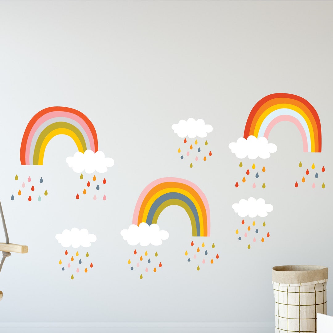 Wall Decals Large Rainbow Decals With Clouds and Rain Etsy