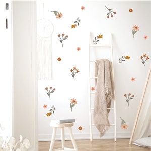 Wall Decals - Boho Mustard and Clay colored - Fabric Wall Stickers - Removable & Reusable - Peel and Stick - Flower Wall Decor