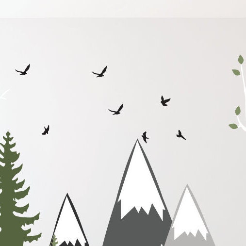 Mountain Tree Wall Decals Large Pine Tree Forest Animal Wall | Seychelles
