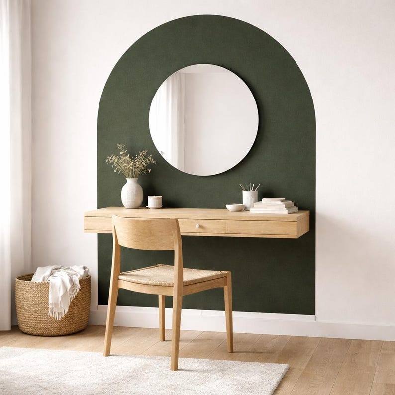 Vinilo decorativo de pared con diseño de arco bohemio, adhesivo de cabecero de vinilo mate removible. Dark Green