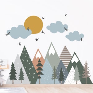 Mountain Fabric Wall Decals: Boho Woodland Peel and Stick Mural