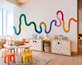 Kleurrijke golf muurstickers, decoratie voor kinderkamer, regenboog speelkamerdecoratie