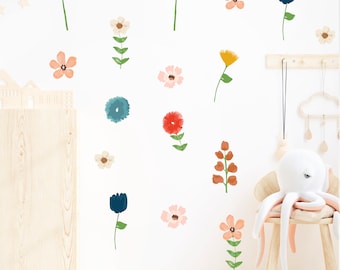 Flowers Fabric Wall Stickers - Removable & Reusable - Peel and Stick - Flower Wall Decor