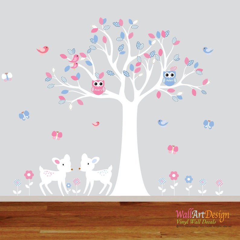 Boy Girl Twin Nursery Wall Decal Tree Pink Blue Sticker Etsy