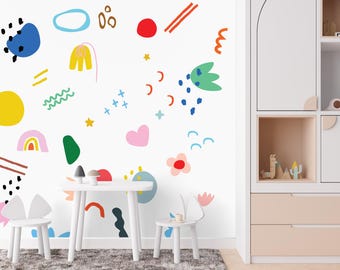 Playful Abstract Shapes Kids Room Decals, Vinyl Wall Stickers