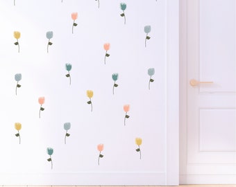 Pastel Tulips -  Fabric Wall Stickers - Removable & Reusable - Peel and Stick - Flower Wall Decor