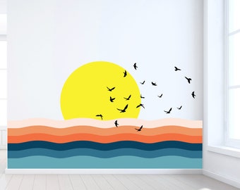 Wall Decal - Sunrise over the ocean  stripe wall mural - Bright Stripes - Modern Abstract Wall Mural