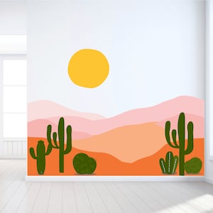 Desert Wall Mural - Mountains Nursery Decor - Nursery Decals - Sun & Clouds-  Cactus - Playroom