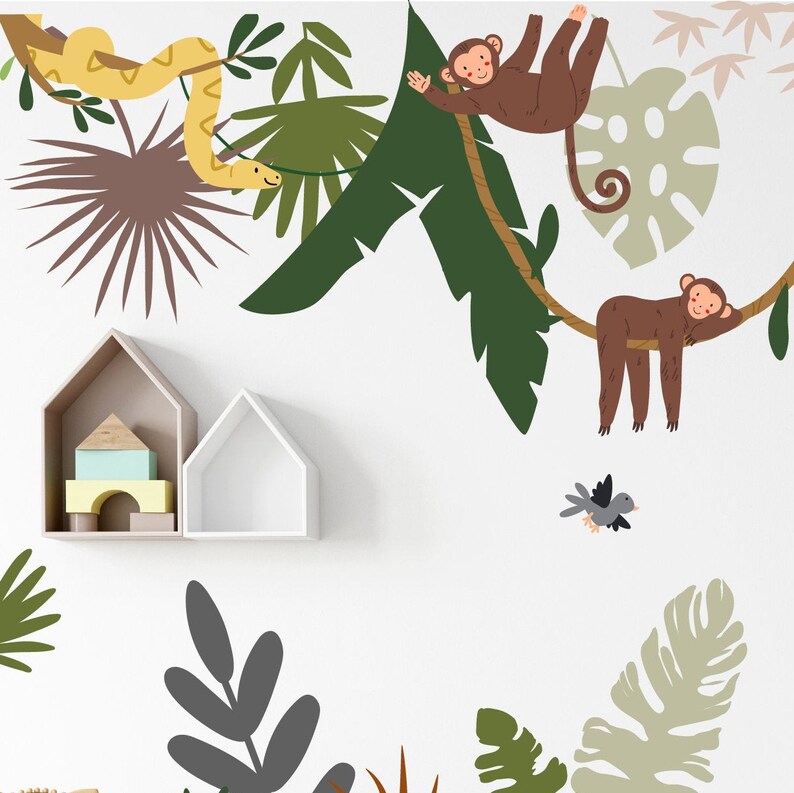 Kids Room Decals, Jungle Animals Wall Mural – Tropical Rainforest Peel ...