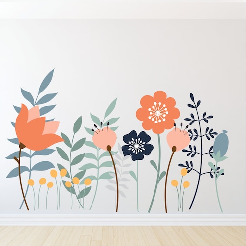 Fabric Wall Decals Large Abstract Floral Mural Big Flower Etsy