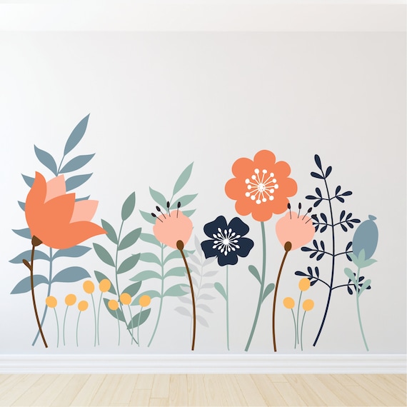 Flowers Plants Wall Stickers, Vinyl Art Removable Floral Decals