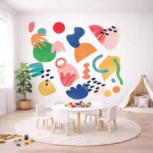 Abstracte muurstickers - helder patroon, kleurrijk, regenboog, abstract, vormen, patroon, moderne muurkunst, kantoorinrichting aan huis