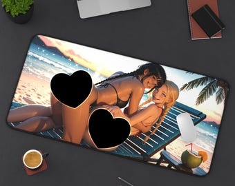 Alfombrilla de escritorio de anime Sunset Beach Girls - Duo, Hot, Ocean Fun, Babes 32x16