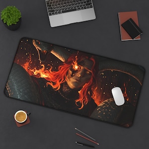 Alfombrilla de escritorio Messmer el Empalador - Soulsborne, Fuego, Fantasía Oscura, Anime, Alfombrilla de ratón para juegos de 32x16