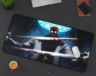 Alfombrilla de escritorio Alexander Anderson Hellsing Anime - 81 x 40 cm / 56 x 30 cm - Base de goma antideslizante premium, impermeable, ergonómica, fantasía oscura, terror