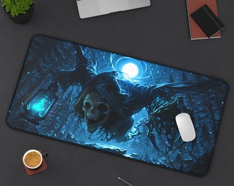 Alfombrilla de escritorio Fantasía Oscura Espectro - Bosque encantado a la luz de la luna, Terror, Espeluznante, Linterna, Alfombrilla de ratón para juegos de 32x16
