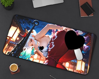Alfombrilla de escritorio de anime Yamato con diseño sugerente - Chica demonio, One Piece, Oni, arte japonés, 32x16 pulgadas.