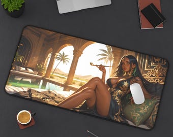 Alfombrilla de escritorio Desert Maiden - Oasis, Reina, Princesa, Chica Anime, Palmeras, Alfombrilla de ratón para juegos de 32x16
