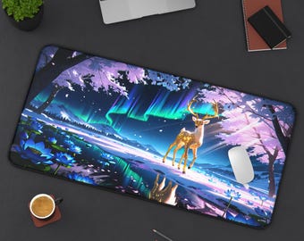 Alfombrilla de escritorio Celestial Deer - Aurora Boreal, Loto, Flores de Cerezo, Fantasía 32x16 Alfombrilla de ratón para juegos