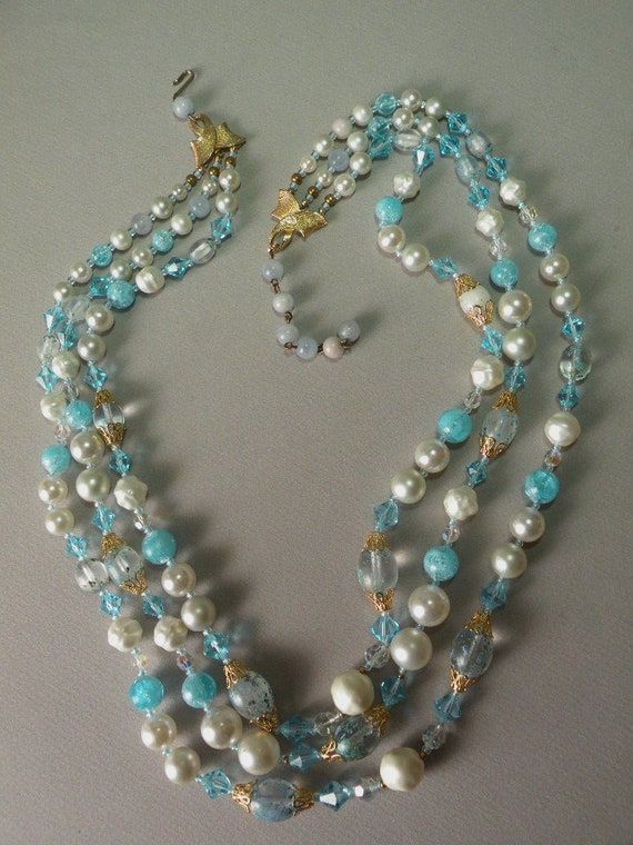 Vintage Aqua Beaded Necklace