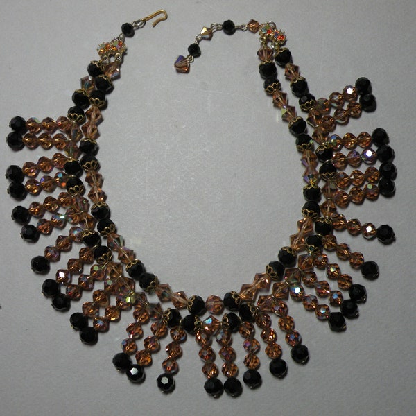 Vintage Amber & Jet Crystal Necklace