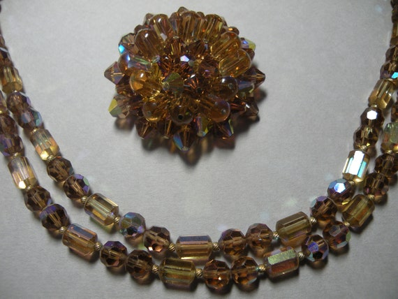 Vintage Crystal Amber Jewelry Set - image 3