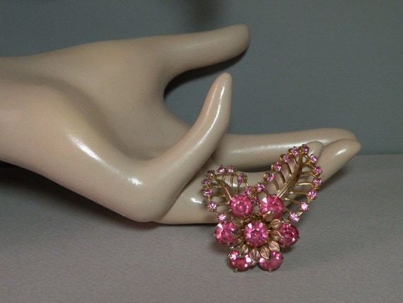 Vintage Rose Rhinestone Brooch - image 2