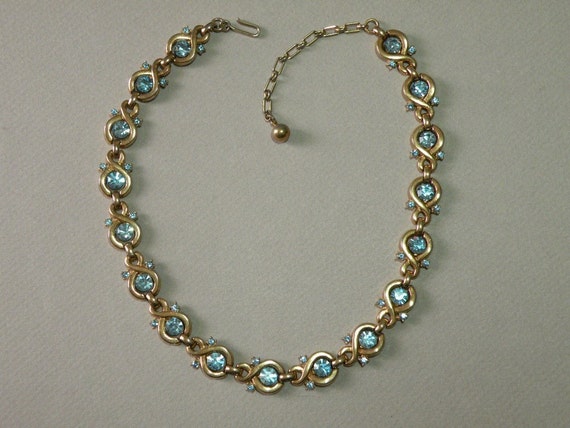 Vintage Sky Blue Rhinestone Necklace - image 2