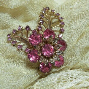 Vintage Rose Rhinestone Brooch