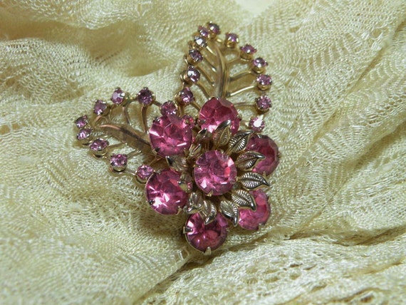 Vintage Rose Rhinestone Brooch - image 1