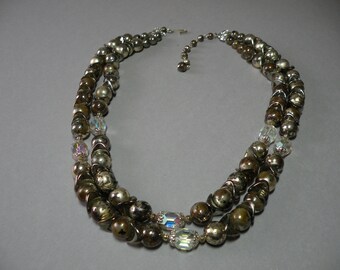 Vintage Bronze & Crystal Necklace