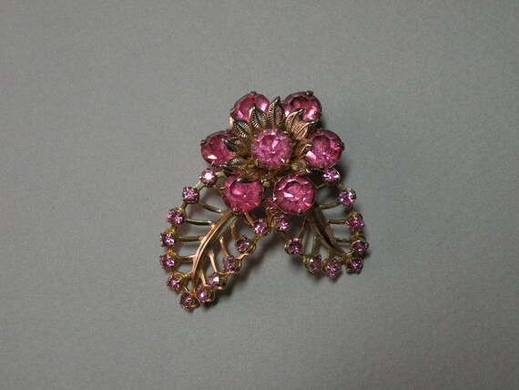 Vintage Rose Rhinestone Brooch - image 3