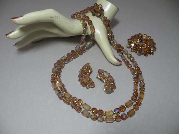 Vintage Crystal Amber Jewelry Set - image 1