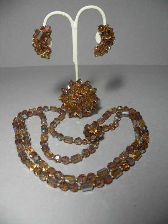 Vintage Crystal Amber Jewelry Set - image 8