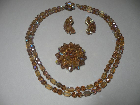 Vintage Crystal Amber Jewelry Set - image 2