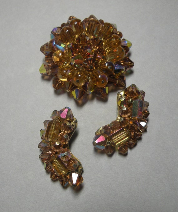 Vintage Crystal Amber Jewelry Set - image 5