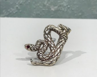 Silver Snake Pendant with Garnet Glass Eye